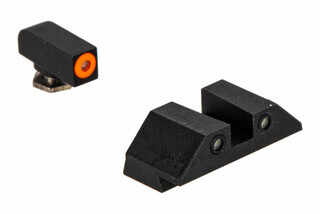 Night Fision Perfect Dot night sight set with square notch, orange front and black rear ring for large-frame Glocks.